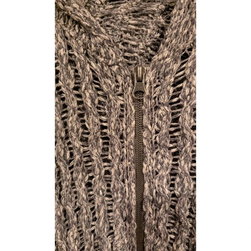 Free People Oversized Knit Hooded Cardigan Sweater Gray White Open Weave‎